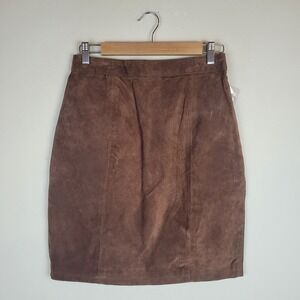 Vintage G-III Leather Skirt Small Brown Suede Mini High Waist Western Boho 90s